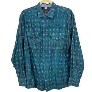 Scully Western peal snap long sleeve dress shirt Teal Printed sz M